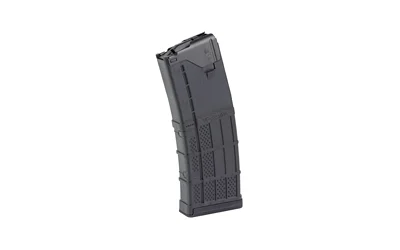 primary-12250 LANCER L5AWM GEN2 magazine, black front angled view with translucent ribbed body