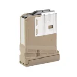 LANCER L7AWM .308WIN 10RD OPAQUE FDE, angled view of tan magazine with silver upper section