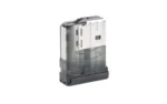 Lancer L7AWM Gen2 magazine, translucent smoke angled view with silver feed lips