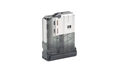 Lancer L7AWM Gen2 magazine, translucent smoke angled view with silver feed lips