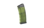 LANCER L5AWM GEN2 223REM translucent green curved magazine, angled side view
