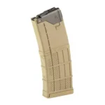 Lancer L5AWM Gen2 223REM 10RD FDE, tan translucent magazine in angled side view