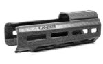 LANCER SIG MPX carbon fiber handguard, black right-side view with elongated slots and top rail