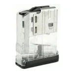LANCER L7AWM 7.62 10RD TRANS CLEAR magazine, angled side view with clear body and black base