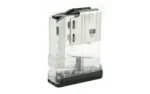 LANCER L7AWM 7.62 10RD TRANS CLEAR magazine, angled side view with clear body and black base