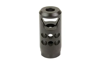 GLENFIELD 1/2X28 HYBRID MUZZLE BRAKE, black angled view with multiple ports