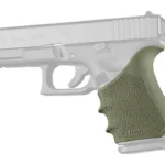HOGUE HAB FOR GLK 19/23 G1-2-5 ODG olive drab grip sleeve fitted to gray pistol, left-side view