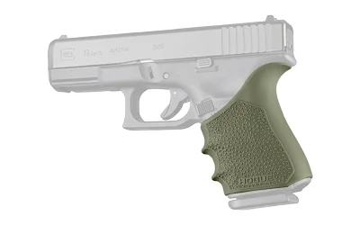 HOGUE HAB FOR GLK 19/23 G1-2-5 ODG olive drab grip sleeve fitted to gray pistol, left-side view