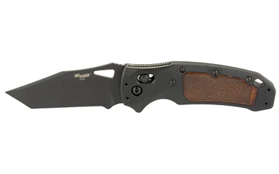 HOGUE SIG K320 CLAS 3.5 TB BLK WAL, open knife right-side view with black blade and walnut inlay