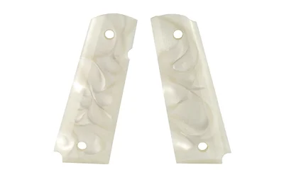HOGUE GRIP 1911 GOVT PEARL AMBI WHT, pair of white pearlescent grip panels with screw holes
