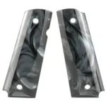 HOGUE GRIP 1911 GOVT PEARL AMBI BLK, pair of black marbled grip panels with screw holes