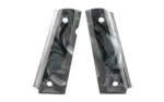 HOGUE GRIP 1911 GOVT PEARL AMBI BLK, pair of black marbled grip panels with screw holes