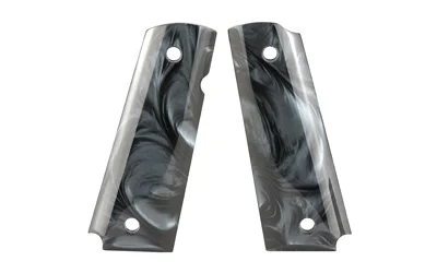 HOGUE GRIP 1911 GOVT PEARL AMBI BLK, pair of black marbled grip panels with screw holes