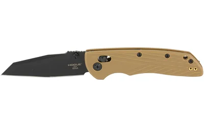 Hogue Deka Manual Folder Knife, open side view with black blade and FDE handle