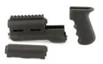 HOGUE OVERMOLD GRP/HG AK47/AK74 BLK, black grip and handguard components arranged side by side