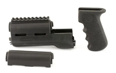 HOGUE OVERMOLD GRP/HG AK47/AK74 BLK, black grip and handguard components arranged side by side