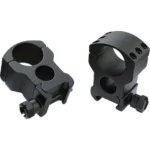Burris 2-Piece Aluminum XTR Xtreme Tactical Rings, two black scope rings in angled view