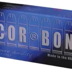 CORBON PM 308WIN 185GR SUBSONIC 20/, blue ammunition box with one brass cartridge beside it
