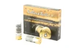Sellier & Bellot S&B, black and gold ammunition box with two white shotgun shells