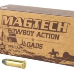 MAGTECH 44SPL 240GR LFN CWBY ammunition box with two brass cartridges, front view