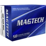MAGTECH 500 S&W blue ammunition box, angled front view