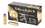 Sellier & Bellot S&B 44REM MAG, black and gold ammunition box with two cartridges