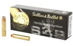 Sellier & Bellot S&B 460SW ammunition box with two brass cartridges, one upright