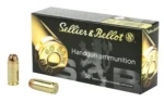 Sellier & Bellot S&B ammunition box with two brass cartridges displayed in front
