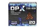 CORBON DPX 45C+P 225GR BR X 20/500, front view of blue and black DPX ammunition box