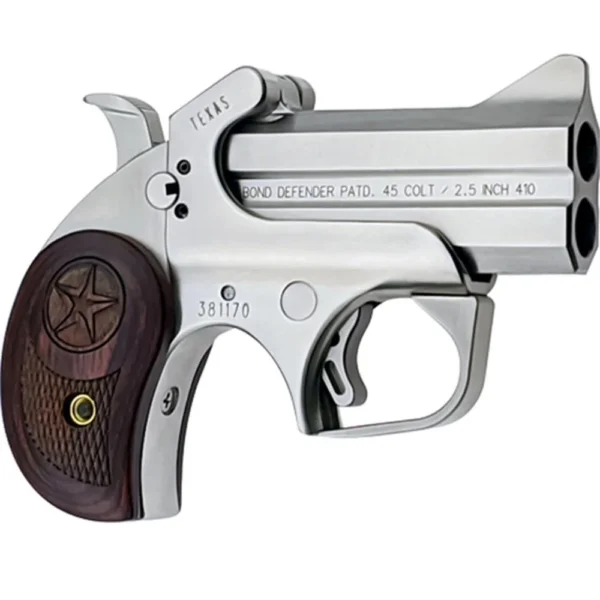 Bond Arms Inc. Bond Arms Texas Defender Handgun 2/rd Capacity .45LC/.410 3" Barrel Silver with Rosewood Grip