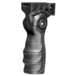 ATI Outdoors ADV TECH FOREND PISTOL GRIP BLK, black front view with finger grooves and mounting bracket
