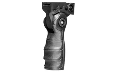 primary-12787 ATI Outdoors ADV TECH FOREND PISTOL GRIP BLK, black front view with finger grooves and mounting bracket