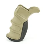 ATI Outdoors ADV TECH AR15 X1 pistol grip, FDE angled side view with black backstrap