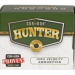 Corbon 500SW, green and white Hunter ammunition box in front view