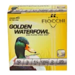FIOCCHI 12GA #2 GOLDEN yellow ammunition box, front view with duck graphic