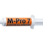 M-PRO 7 SYN Gun Grease .5OZ SYRG, side view of white syringe with labeled barrel and nozzle