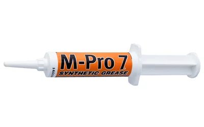 primary-12912 M-PRO 7 SYN Gun Grease .5OZ SYRG, side view of white syringe with labeled barrel and nozzle