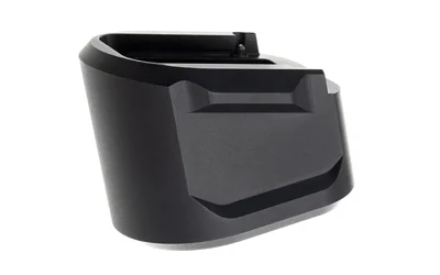 TYRANT ECHELON MAG EXT +5 BLK, black angled front and side view with recessed panels