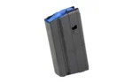DURAMAG 15RD 6ARC/6.5GRND SS BLK black magazine, angled front view with blue follower