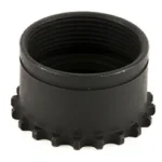 LBE AR Barrel Nut, black angled top view showing threaded interior and toothed outer edge