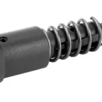 LBE AR FORWARD ASSIST ASSEMBLY, black forward assist with exposed silver spring, angled view
