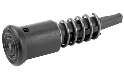 LBE AR FORWARD ASSIST ASSEMBLY, black forward assist with exposed silver spring, angled view