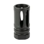 LBE AR A2 308WIN BIRDCAGE FH W/CW, black cylindrical flash hider with vertical slots, front view