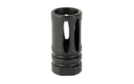 LBE AR A2 308WIN BIRDCAGE FH W/CW, black cylindrical flash hider with vertical slots, front view