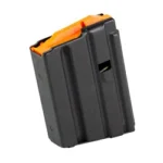 DURAMAG 10RD black metal magazine, angled front view with orange follower