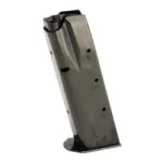 MEC-GAR MAG CZ75 9MM 16RD BL dark metal magazine, angled side view with black base plate