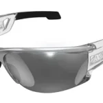 MECHANIX WEAR VISION silver and black safety glasses in front angled view with wraparound lens