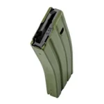 MAG DURAMAG 30RD 5.56 ALUM ODG, olive drab curved magazine in angled side view