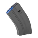DURAMAG magazine, angled side view with curved black body and blue follower