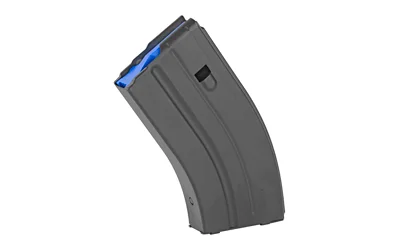 primary-13091 DURAMAG magazine, angled side view with curved black body and blue follower